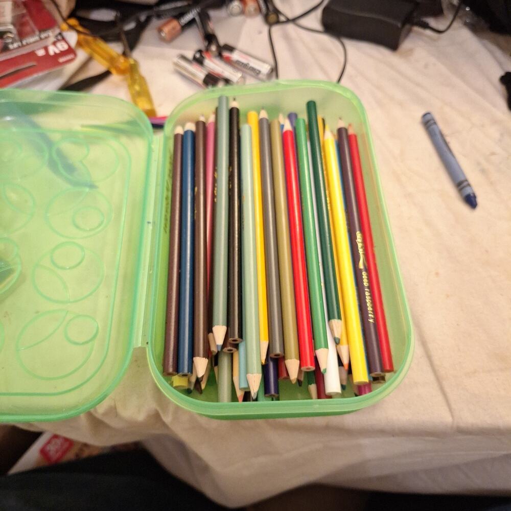 Vintage LOT of 64 Used Colored Pencils Cra-Z-Art Multi Colors Mixed In Container